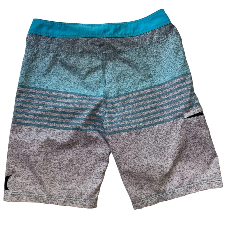 Hurley Phantom Board Shorts Size 34‎ Gray Blue Striped Swim Surf